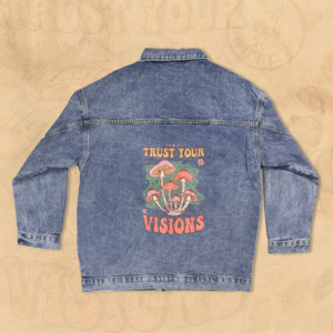 Stand out with a Photoshop-editable Oversized Women's DTG Denim Jacket.