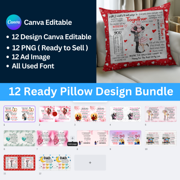 12 Valentine Pillow Designs With Canva Editable!