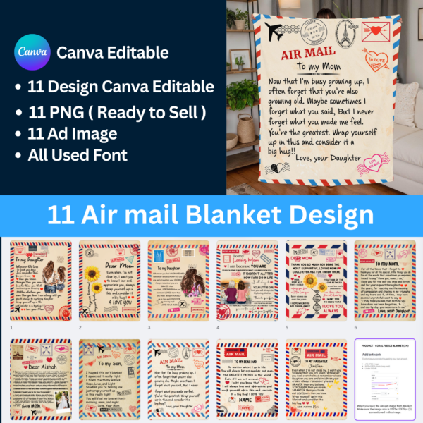 11 Valentine Air Mail Blanket Designs With Canva Editable!