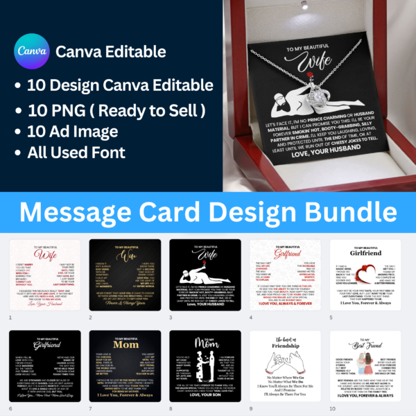 10 valentine ShineOn Message Card Designs – Fully Editable in Canva!