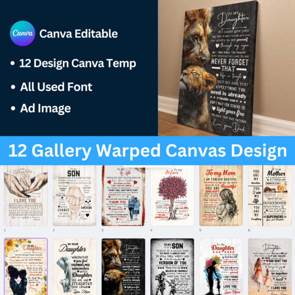 ShineOn 12 Valentine Gallery Wrapped Canvas Designs – Ready-to-Customize in Canva!